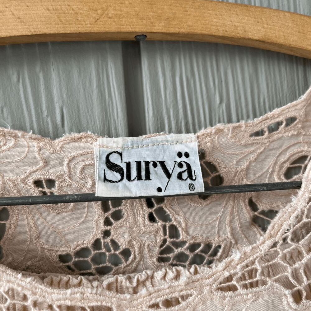 VTG Surya 2pc Lace Set M Boho Bridal Crop Top & Midi Skirt Embroidered - Picture 7 of 11
